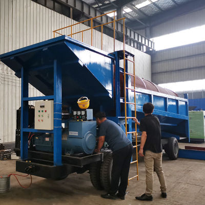 Mobiele goudwasinstallatie Alluviaal trommel scherm met vervoerband ontlading Grootte op aanvraag