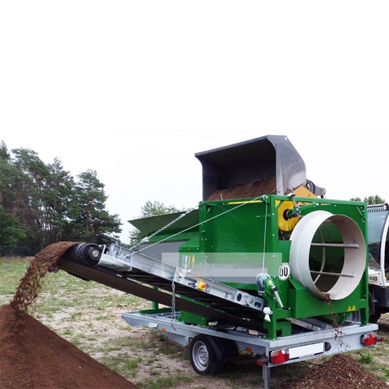 Top Soil Screener Mobile Compost Drum Screen Screening voor Sawdust Houtsplinten Weigeren