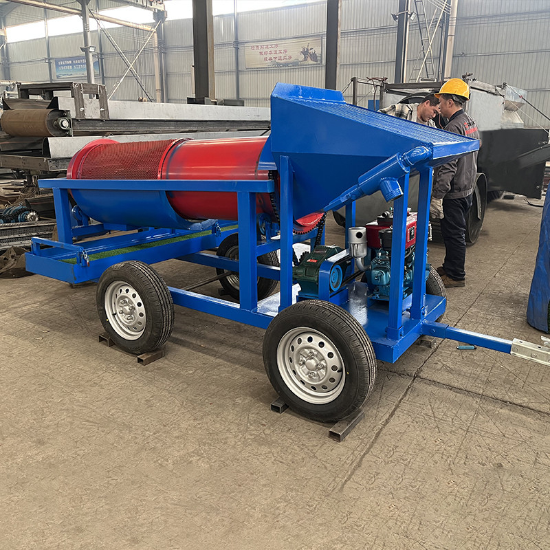 Mini draagbare zeef trommel trommel screener voor alluviale Rock Rivier zand erts water aangedreven